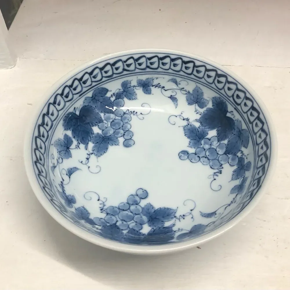 O547 Vintage Japan Blue Floral Print Grape Bowl Set of 2